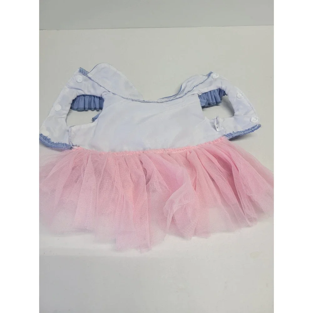 Small Blue Denim and Pink‎ Tulle Tutu Pet Dress with Satin Bow and Pearl Size S